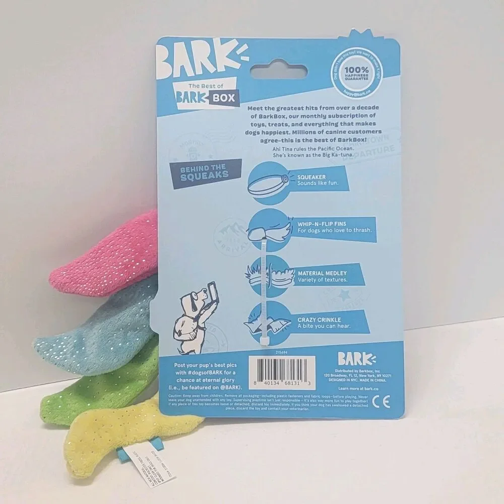 BARK Whip‑N‑Flip Fins Dog Toy – Thrash It! XS‑S Squeaky Plush – New
